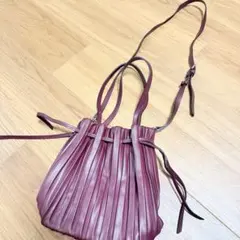 ZARA バーガンディ レザー プリーツ ショルダーバッグ