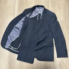 【美品】スーツカンパニー YA5相当 3ボタン グレー ストライプ柄 春夏用