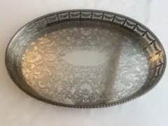 イギリス ビンテージ シルバープレート トレイ Silver plate 長丸2