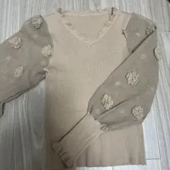 リブ編み Vネック セーター ベージュ