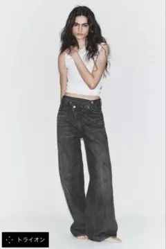 ZARA TRF ワイドレッグ クロスウエスト ハイウエストジーンズ