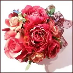 高級造花 アーティフィシャルフラワー 赤いバラブーケ