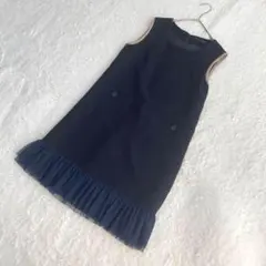 チュール フリル ワンピース ドレス ノースリーブ ポケット 切替 日本製 上品