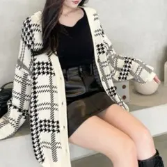 チェック柄ニットカーディガン　HETHER アソートチュニックカーディガン