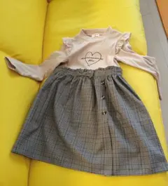 長袖ハートプリントワンピース　チェック柄