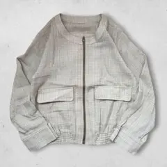 Y2K vintage ノーカラージップジャケット リネン混 麻 ショート丈のサムネイル