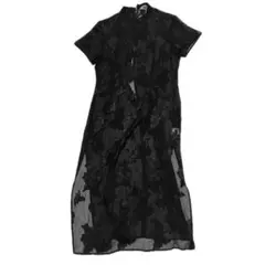 ヴィンテージ　ブラック　花　重ねる　チャイナ　ワンピース