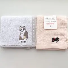 未使用｜up tempo タオルハンカチ 三毛猫 刺繍 グレー シャーリング
