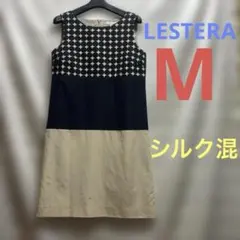 LESTERÁ シルク混 ノースリーブ ひざ丈ワンピース M相当 ドット刺繍のサムネイル
