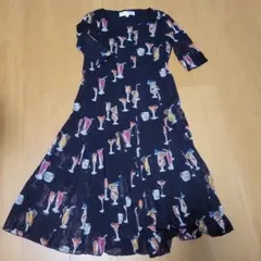 Super Beauty カクテル柄 半袖ロングワンピース 38