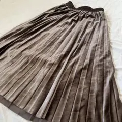 ベロア調　プリーツ　ロングスカート　光沢　古着　ウエストゴム