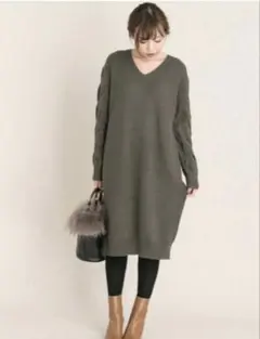 URBAN RESEARCH ROSSO 方畦　ニットワンピース　カーキ　ロッソ