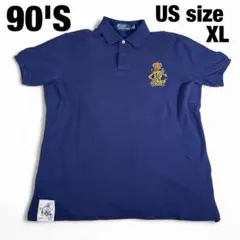 【激レア】ポロラルフローレン ポロシャツ US XL 刺繍ロゴ 90s