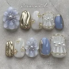 No.4 オーダーネイルチップ 成人式 ウェディング フリル パール