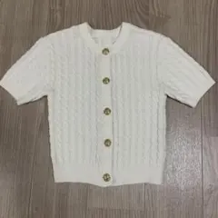 H&M ホワイト 半袖カーディガン XS ゴールドボタン