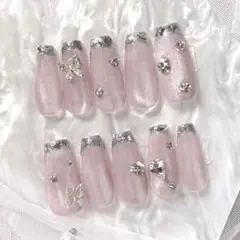 ネイルチップ　ワンホン　マグネット　ガラスフレンチ　韓国　スナ系　シズニルック