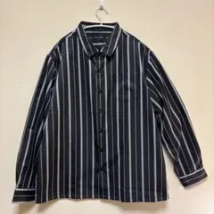 ストライプ長袖シャツ ポリエステル100% サイズ3Ｌ　ブラック、ホワイト