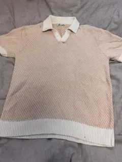 ZARA ニットポロシャツ ベージュ系