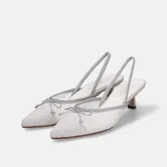 【美品】Mamian グレー ドット柄 スリングバックミュール　Mサイズ