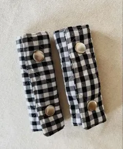 ①バッグ　ハンドルカバー　キルトギンガムチェック2点セット金具シルバー