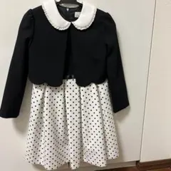 卒園式　入学式　130cm ジャケットセット 黒白ドット　コサージュつき