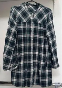 410 Cranbrook シャツコットン チュニック Lグリーンチェック