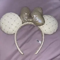 ディズニー　ミニー　カチューシャ　キルティング　パールレザー　スパンコール