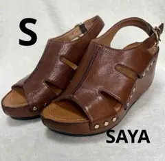 ♦︎良品♦︎サヤSAYA 本革レザー　オープントゥ　厚底サンダル　ウェッジソール　Sのサムネイル