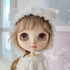 ネオブライス　ネオアイシードール用 まっ白のふわふわクマ耳帽子 １点