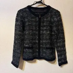 ノーカラージャケット カーディガン　ツイード