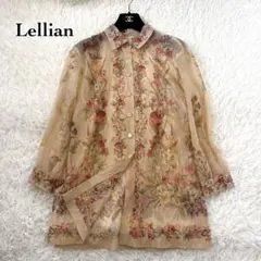 【ゆったり7号】Lellian レリアン 花柄 シアー ブラウス 長袖 フラワーのサムネイル