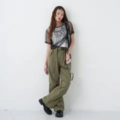 Lovetoxicベルト付きナイロンパンツM150カーキ/ラブトキシックLTXC