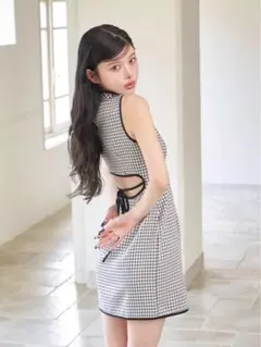 darich ウエストオープンチェックミニワンピース