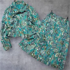 90s ヴィンテージ 花柄セットアップ 9号 総柄 ブラウス　ボウタイ　レトロ