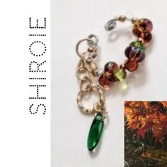 土日祝日１０％OFF◎揺れるグリーンダガーグラスと紅葉の水滴✵調節可能イヤーカフ