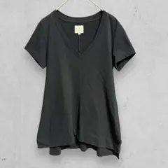 t1960【ジェーンスミス】Vネック半袖フレアカットソー　ブラック　レディース