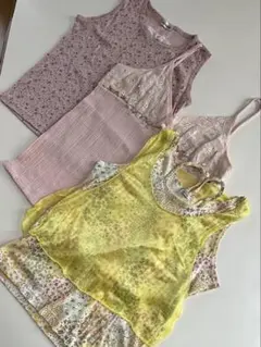 【Mサイズ】タンクトップ キャミソール お得3点セット まとめ売り 花柄 装飾付