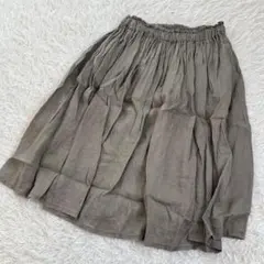 無印良品 麻100 スカート ギャザー リネン 日本製 フレア ナチュラル モカのサムネイル