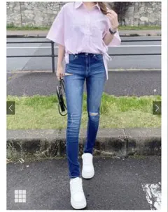 GRL スキニーデニム Mサイズ ダメージ加工