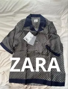 ZARA ネイビー系幾何学模様 シャツ Mサイズのサムネイル