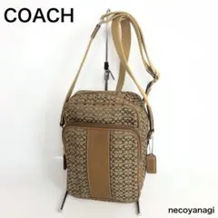 【美品】COACH コーチ ショルダーバッグ ミニシグネチャー キャンバス 茶
