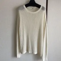 アイボリー メッシュ編み 長袖セーター XL