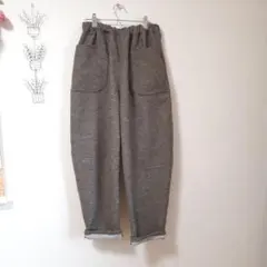 ハンドメイド難あり[Lくらい]ツイード風ネップツイル四角ポケットパンツブラウン