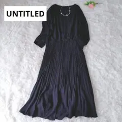 大きいサイズ アンタイトル プリーツワンピース 50 紺