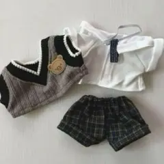 20cm ぬいぐるみ服　学生服風セット（グレーベスト）②