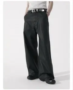CS】coated wide denim pants (black) - メルカリ