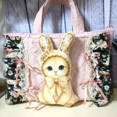 猫 パネル生地 ケーキ柄 フリルトートバッグ ハンドメイド - メルカリ