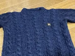 ネイビー ケーブル編みセーター K刺繍