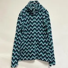 希少柄✨ユニクロ フリース フルジップジャケット 総柄 ジグザグ グリーン L