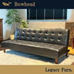 希少　3Pソファ　ソファベッド　ブラックレザー　ボタンダウン　ヴィンテージ　IH